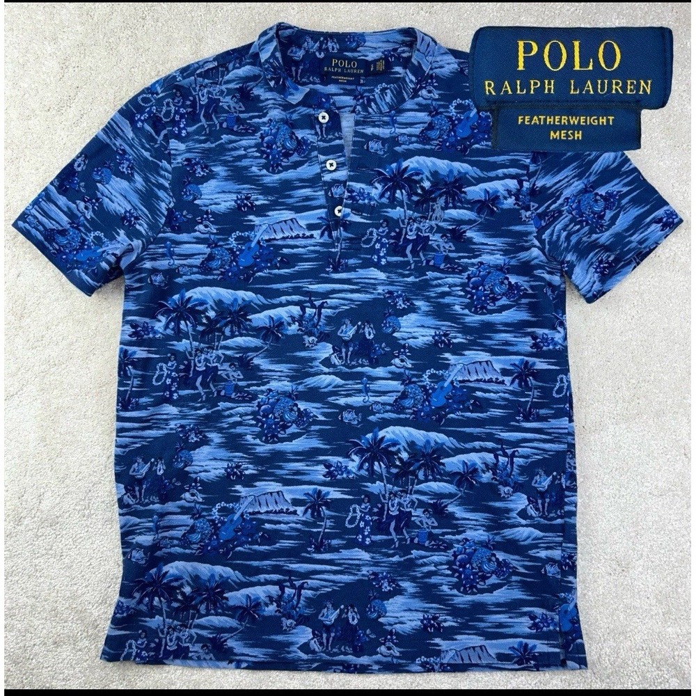 Polo Ralph‎ Lauren Featherweight Mesh Shirt Men's Sm Blue Hawaiian Hula Henley